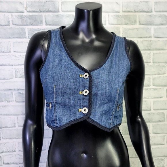 Ninomaxx Juniors M Denim Crop‎ Top Jean Vest Button Front Sleeveless - Picture 1 of 6
